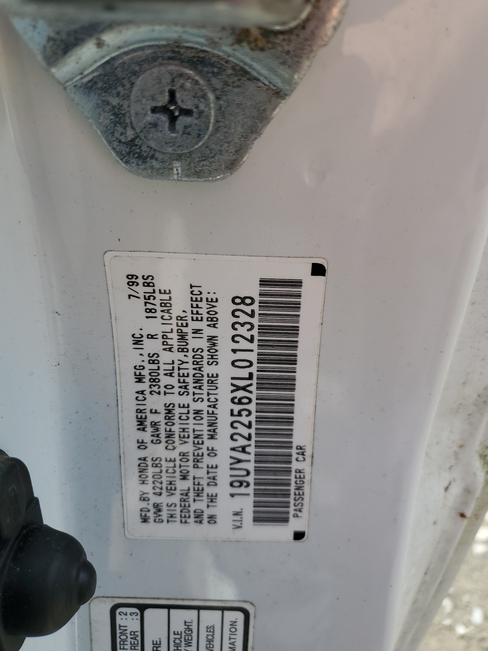 19UYA2256XL012328 1999 Acura 3.0Cl