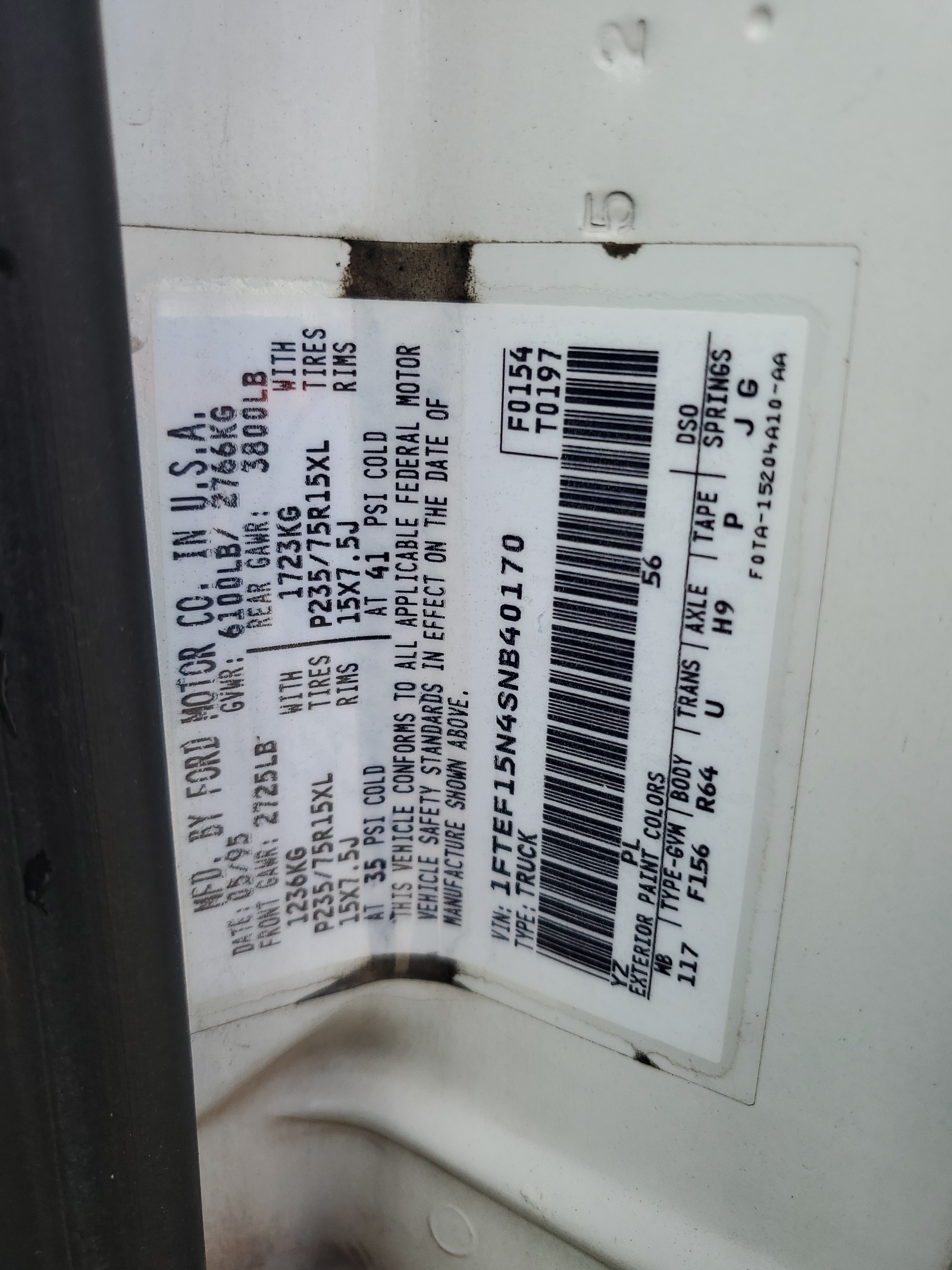 1FTEF15N4SNB40170 1995 Ford F150