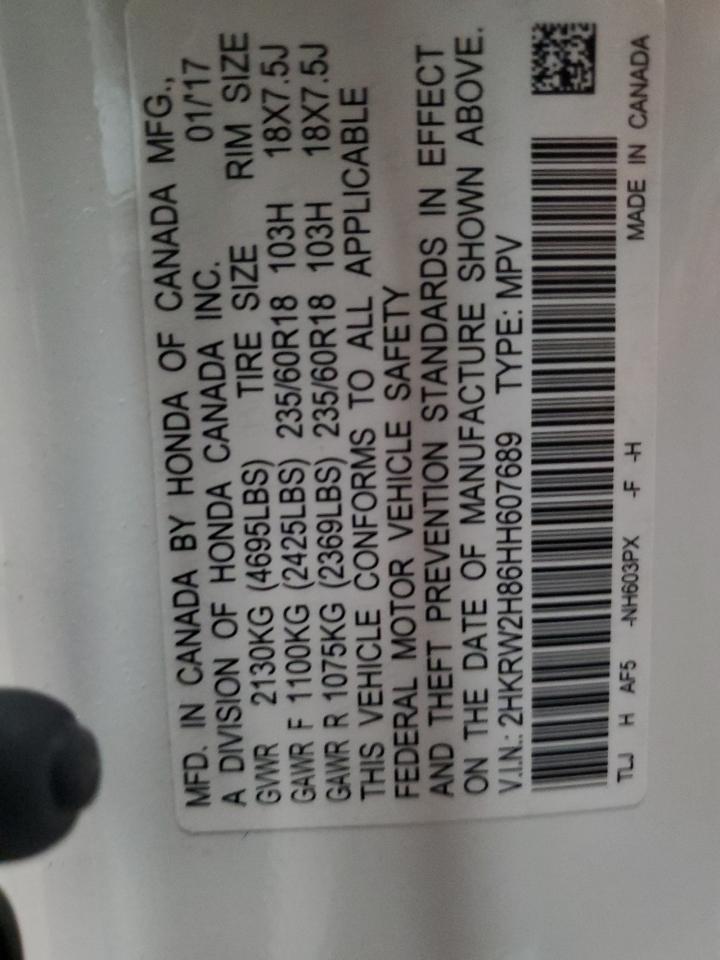 2017 Honda Cr-V Exl VIN: 2HKRW2H86HH607689 Lot: 64853744