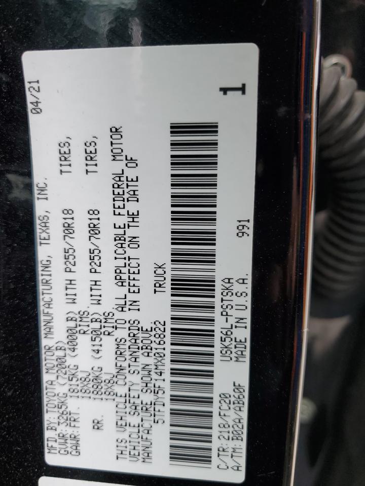 2021 Toyota Tundra Crewmax Sr5 VIN: 5TFDY5F14MX016822 Lot: 64267934