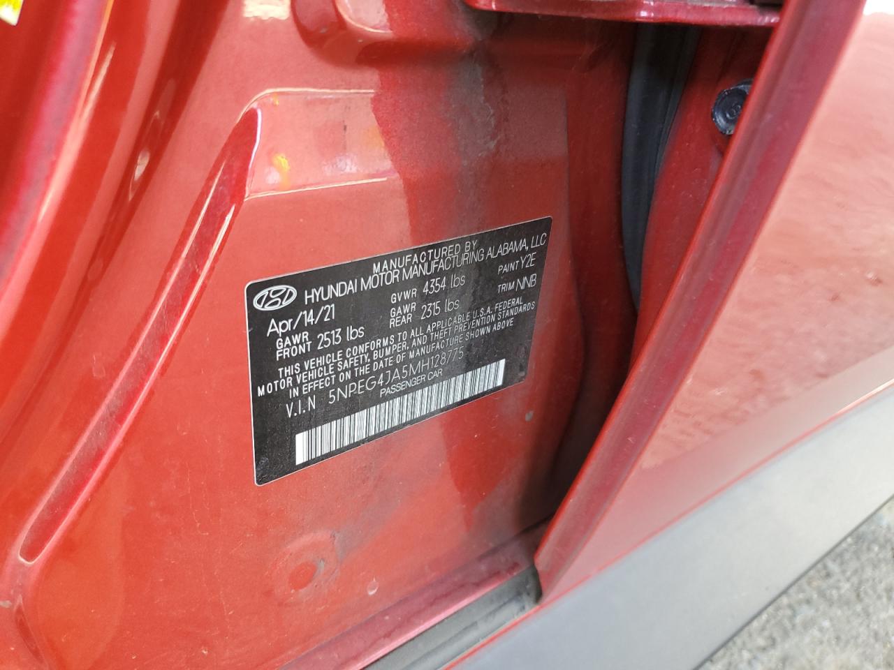 2021 Hyundai Sonata Se VIN: 5NPEG4JA5MH128775 Lot: 64509854