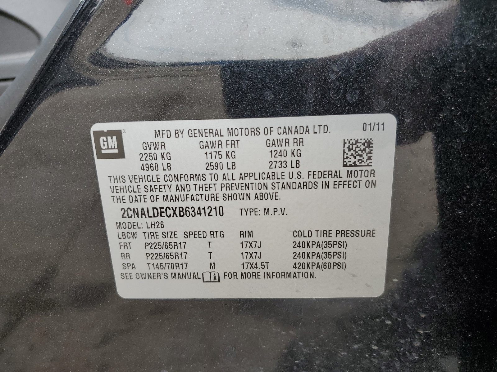 2CNALDECXB6341210 2011 Chevrolet Equinox Lt