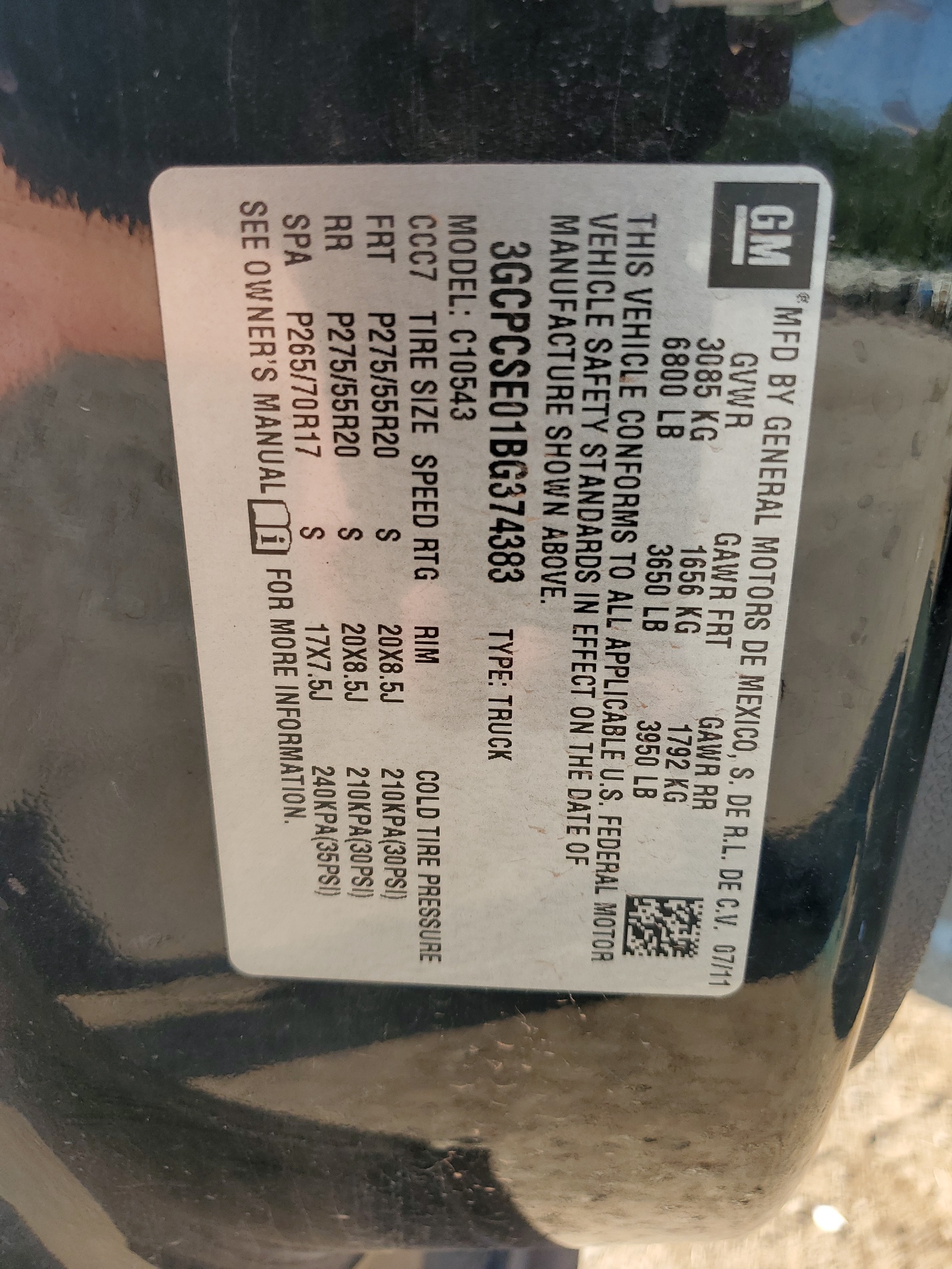 3GCPCSE01BG374383 2011 Chevrolet Silverado C1500 Lt