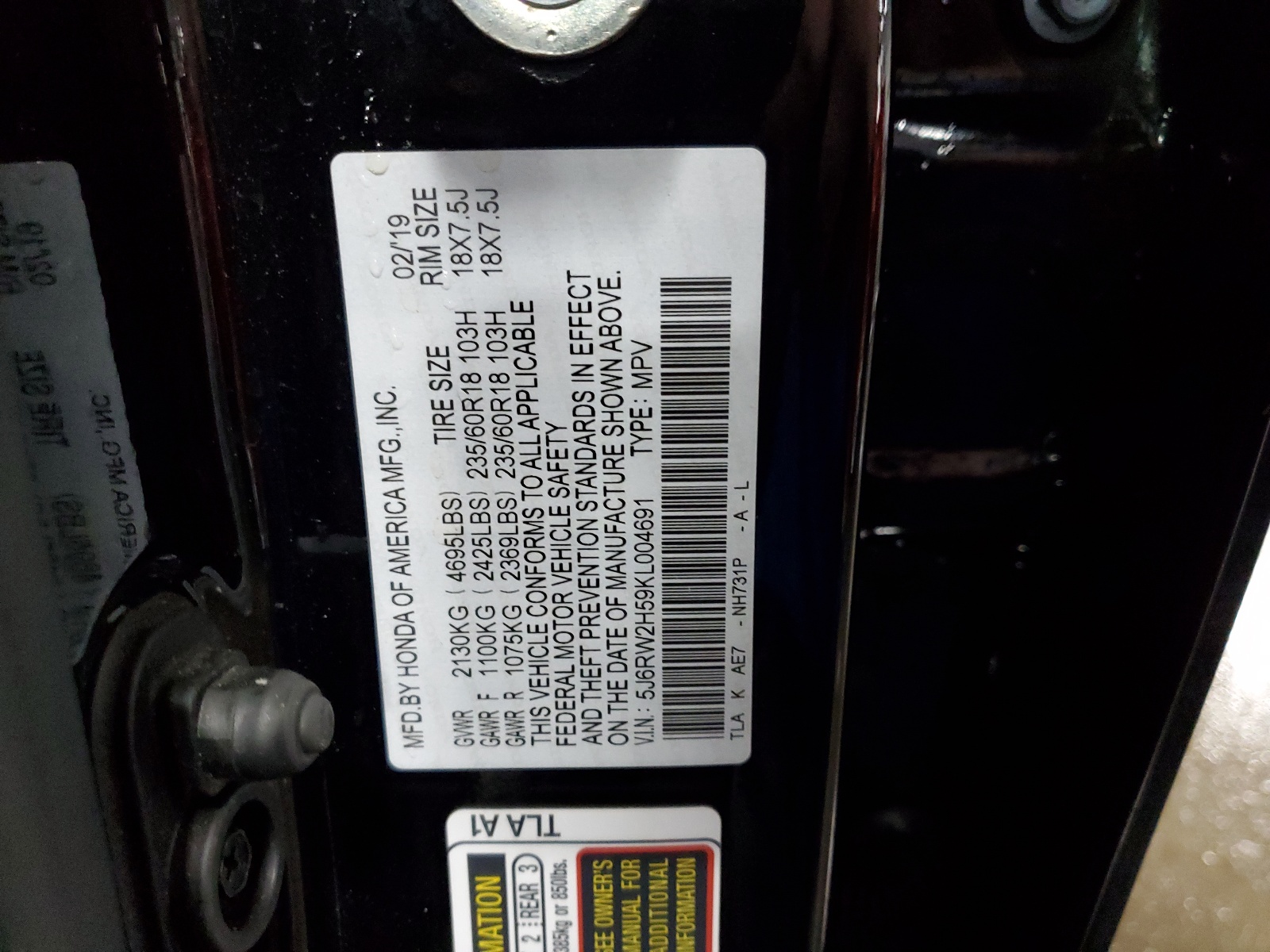 5J6RW2H59KL004691 2019 Honda Cr-V Ex