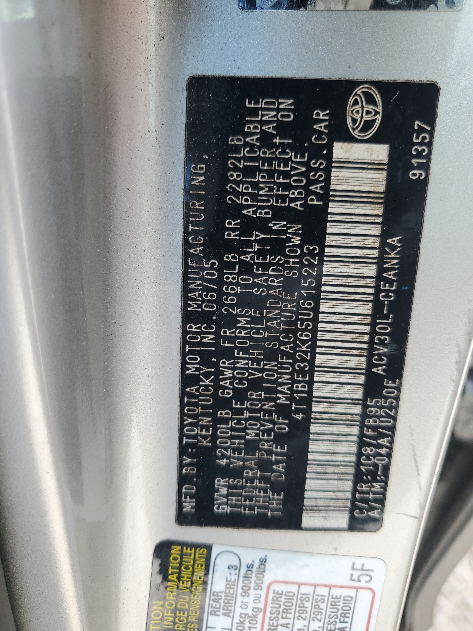 4T1BE32K65U615223 2005 Toyota Camry Le