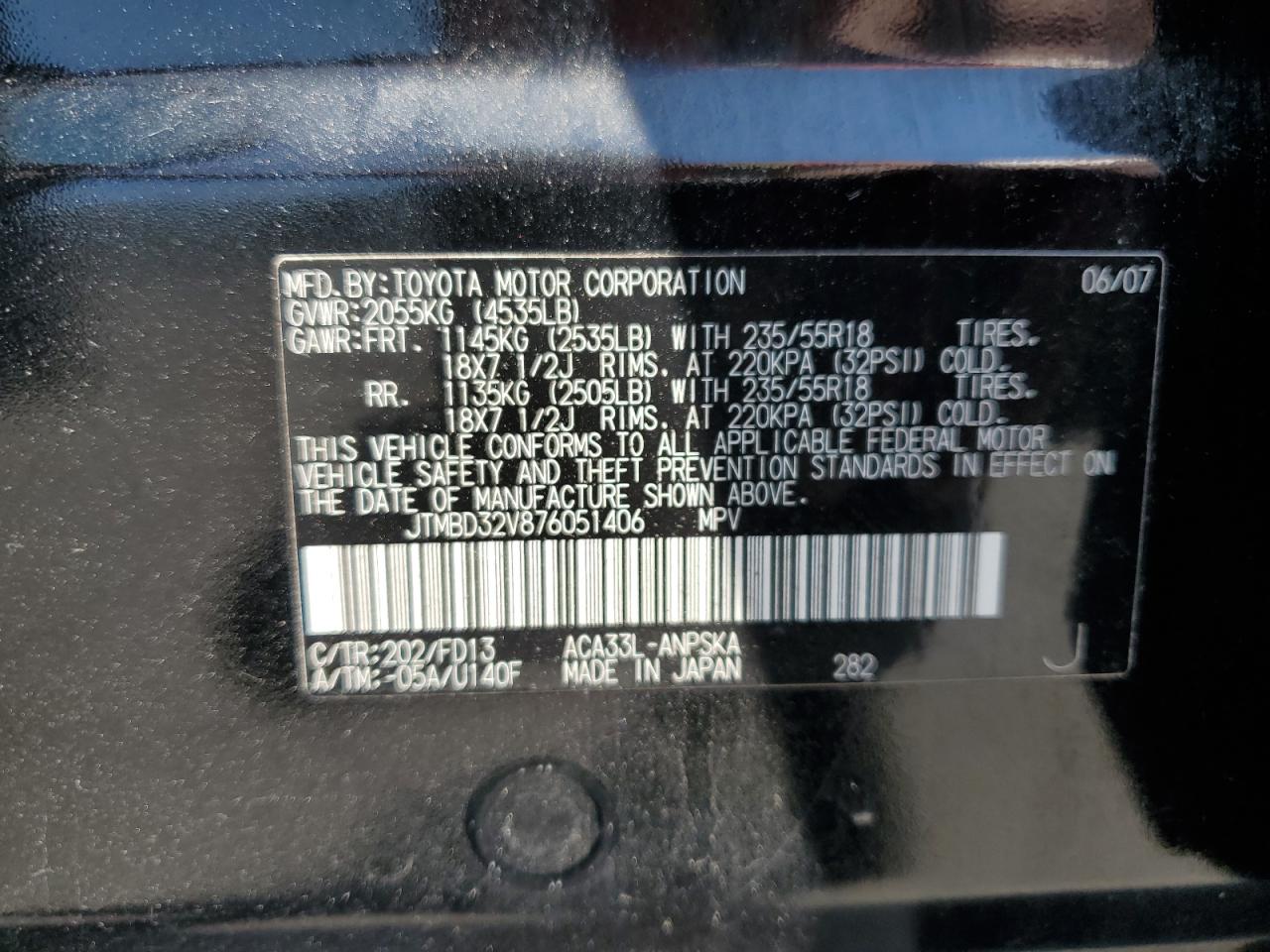 2007 Toyota Rav4 Sport VIN: JTMBD32V876051406 Lot: 62528754