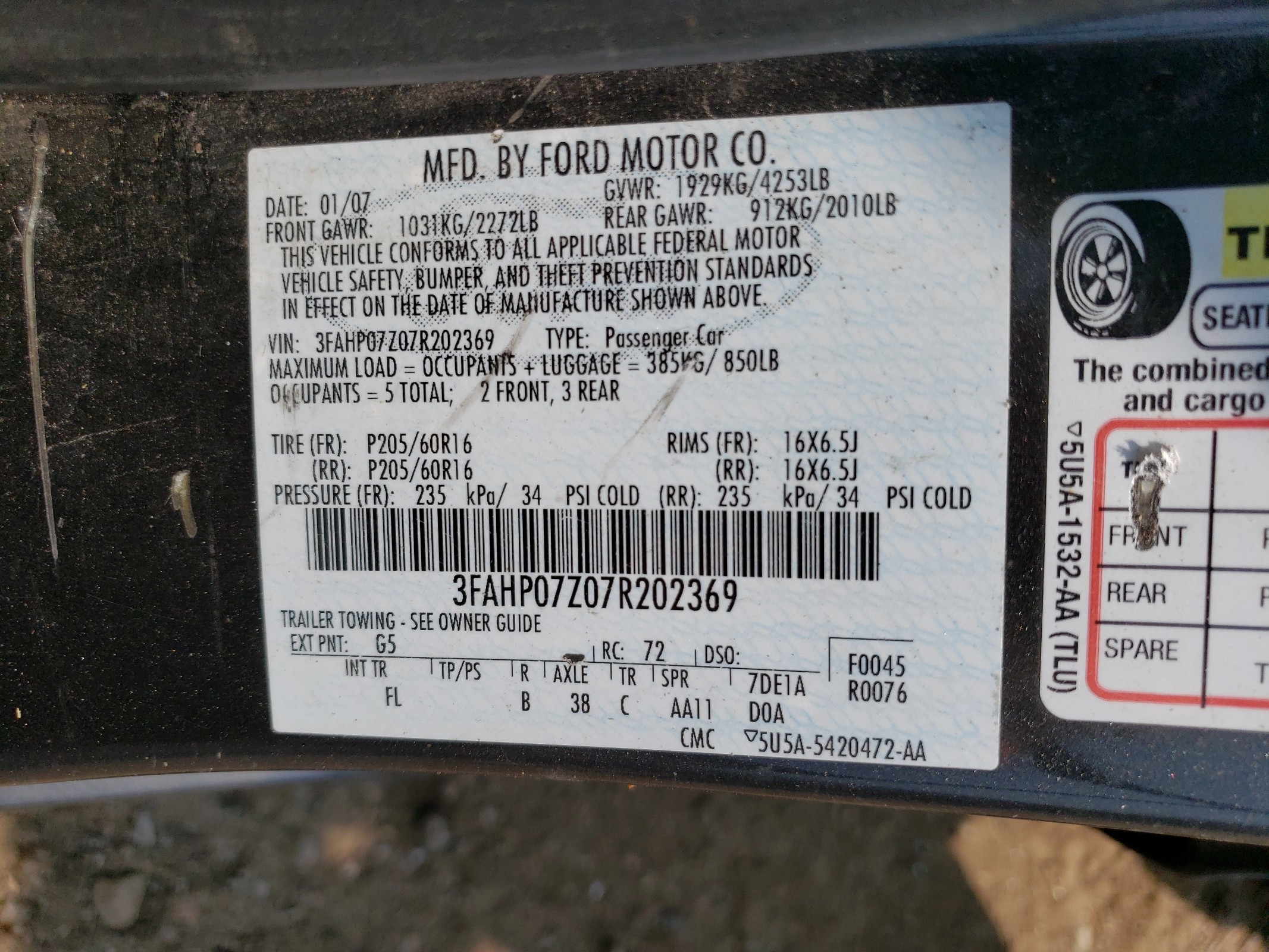 3FAHP07Z07R202369 2007 Ford Fusion Se