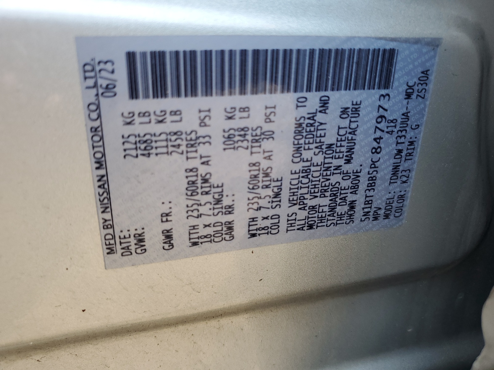 5N1BT3BB5PC847973 2023 Nissan Rogue Sv