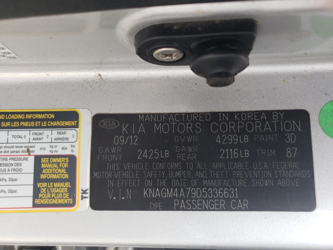 2013 Kia Optima Lx VIN: KNAGM4A79D5336631 Lot: 65369144