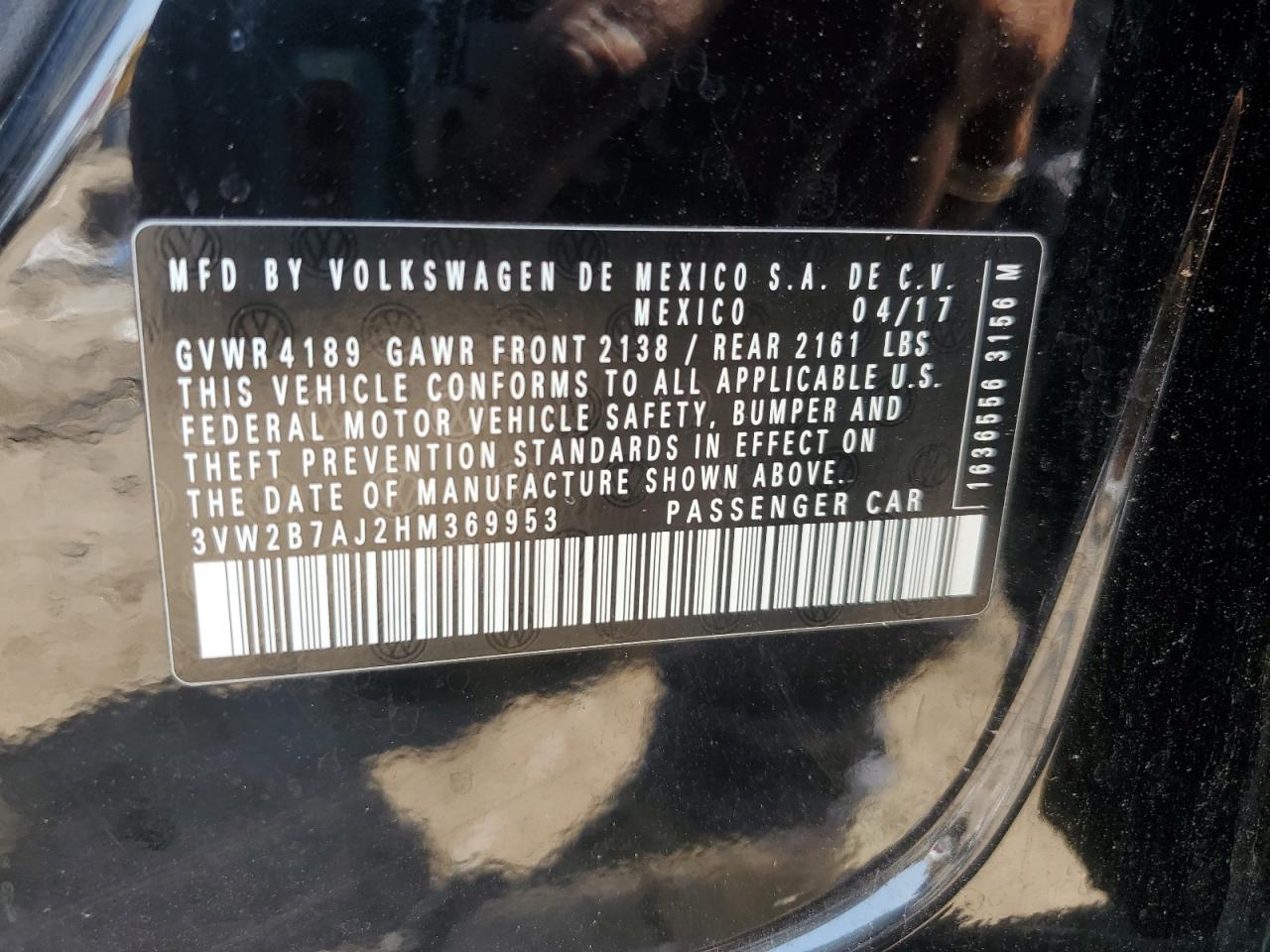 2017 Volkswagen Jetta S VIN: 3VW2B7AJ2HM369953 Lot: 63023654