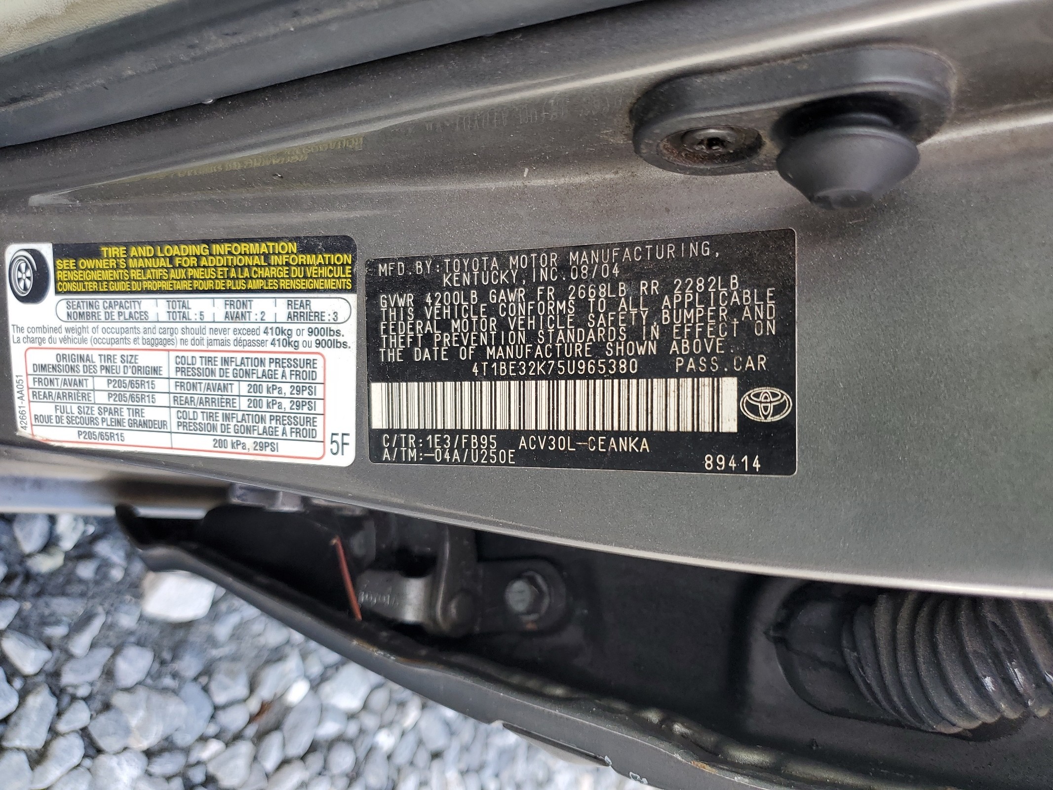 4T1BE32K75U965380 2005 Toyota Camry Le