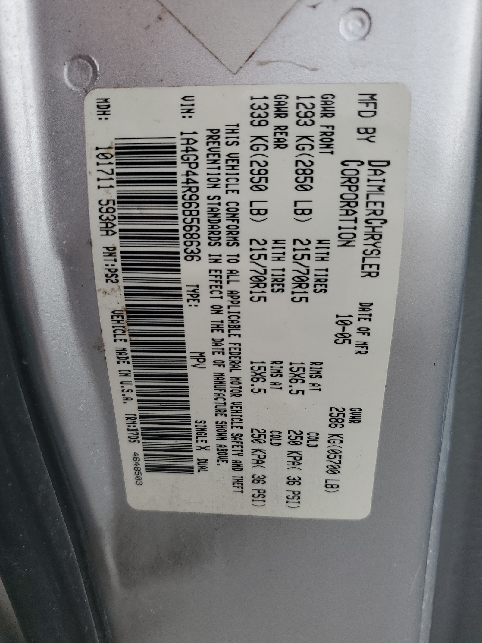 1A4GP44R96B568636 2006 Chrysler Town & Country Lx