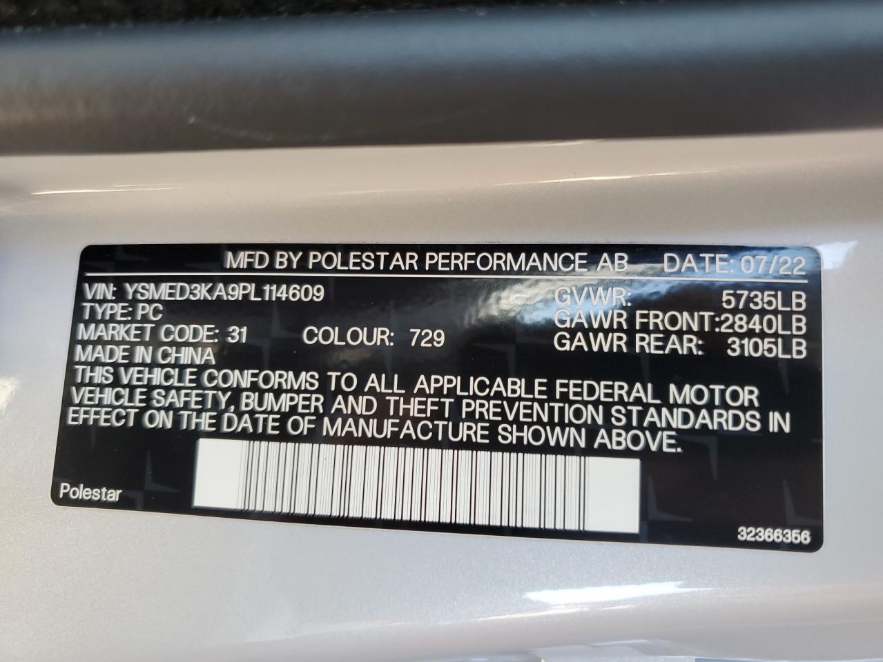 2023 Polestar 2 VIN: YSMED3KA9PL114609 Lot: 61765644