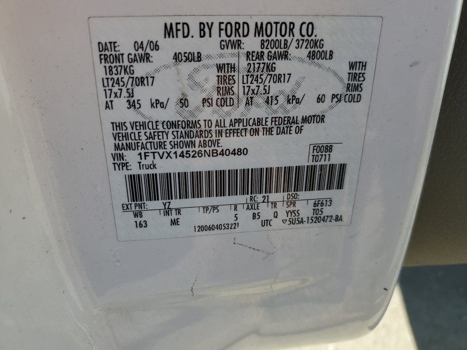 1FTVX14526NB40480 2006 Ford F150