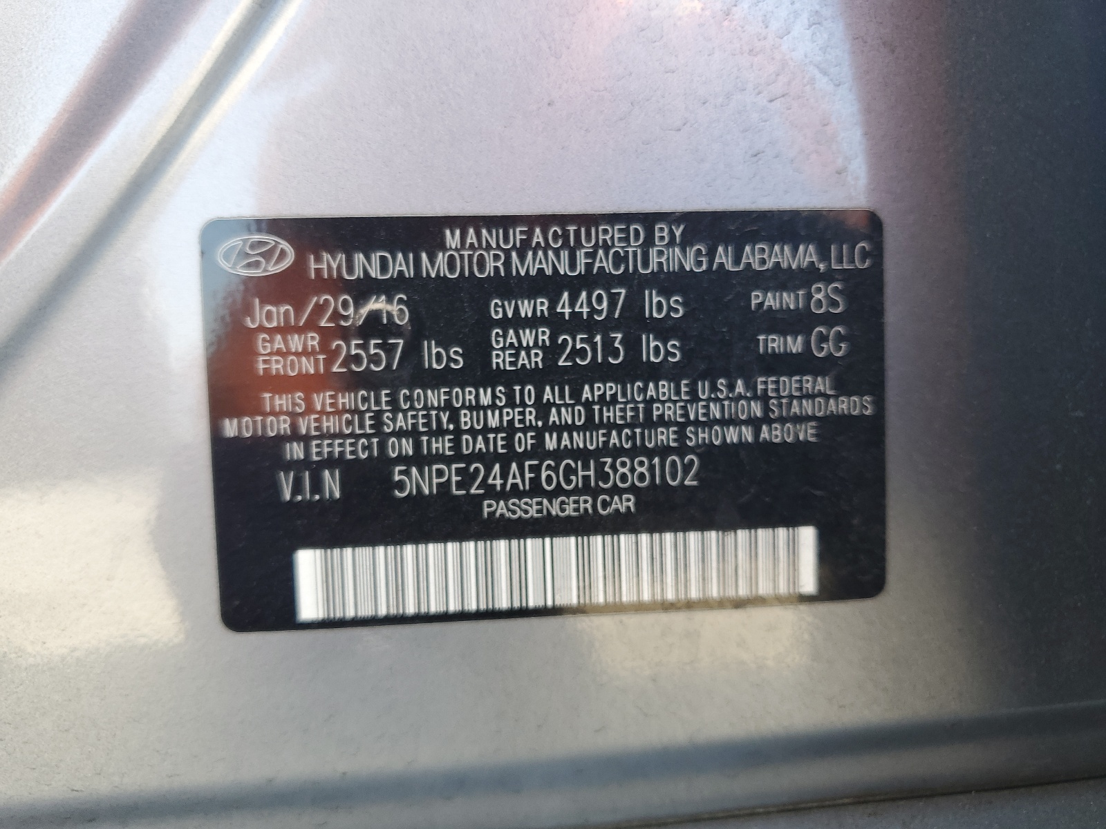 5NPE24AF6GH388102 2016 Hyundai Sonata Se