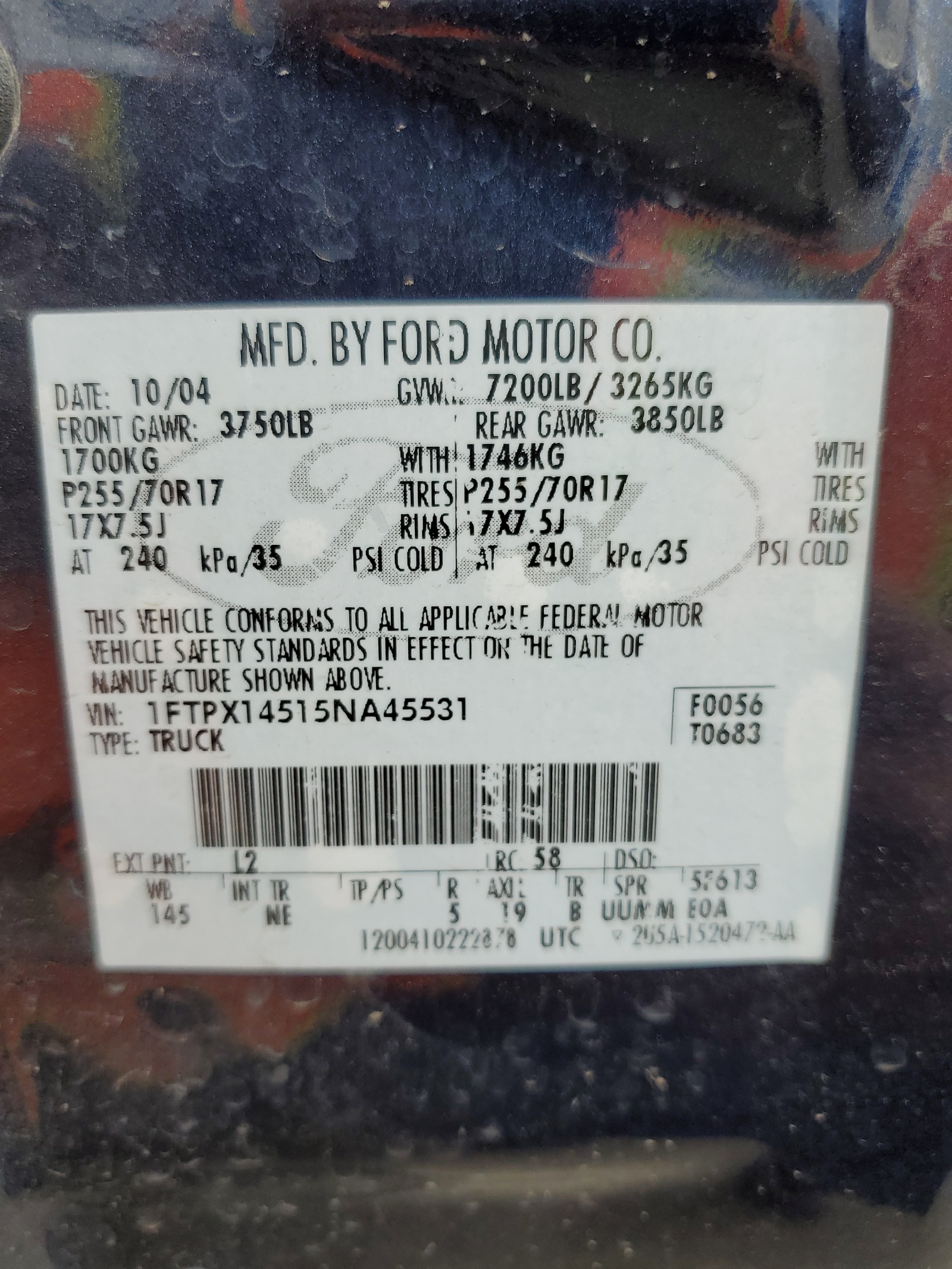 1FTPX14515NA45531 2005 Ford F150