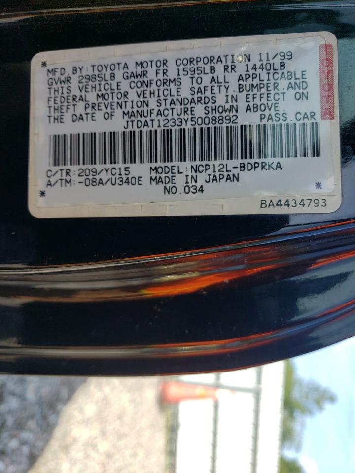 2000 Toyota Echo VIN: JTDAT1233Y5008892 Lot: 64198594