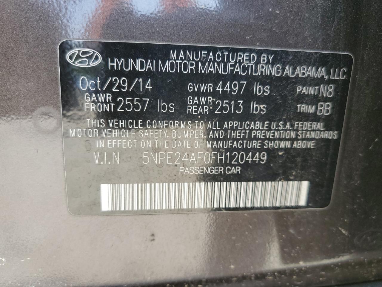2015 Hyundai Sonata Se VIN: 5NPE24AF0FH120449 Lot: 64855064