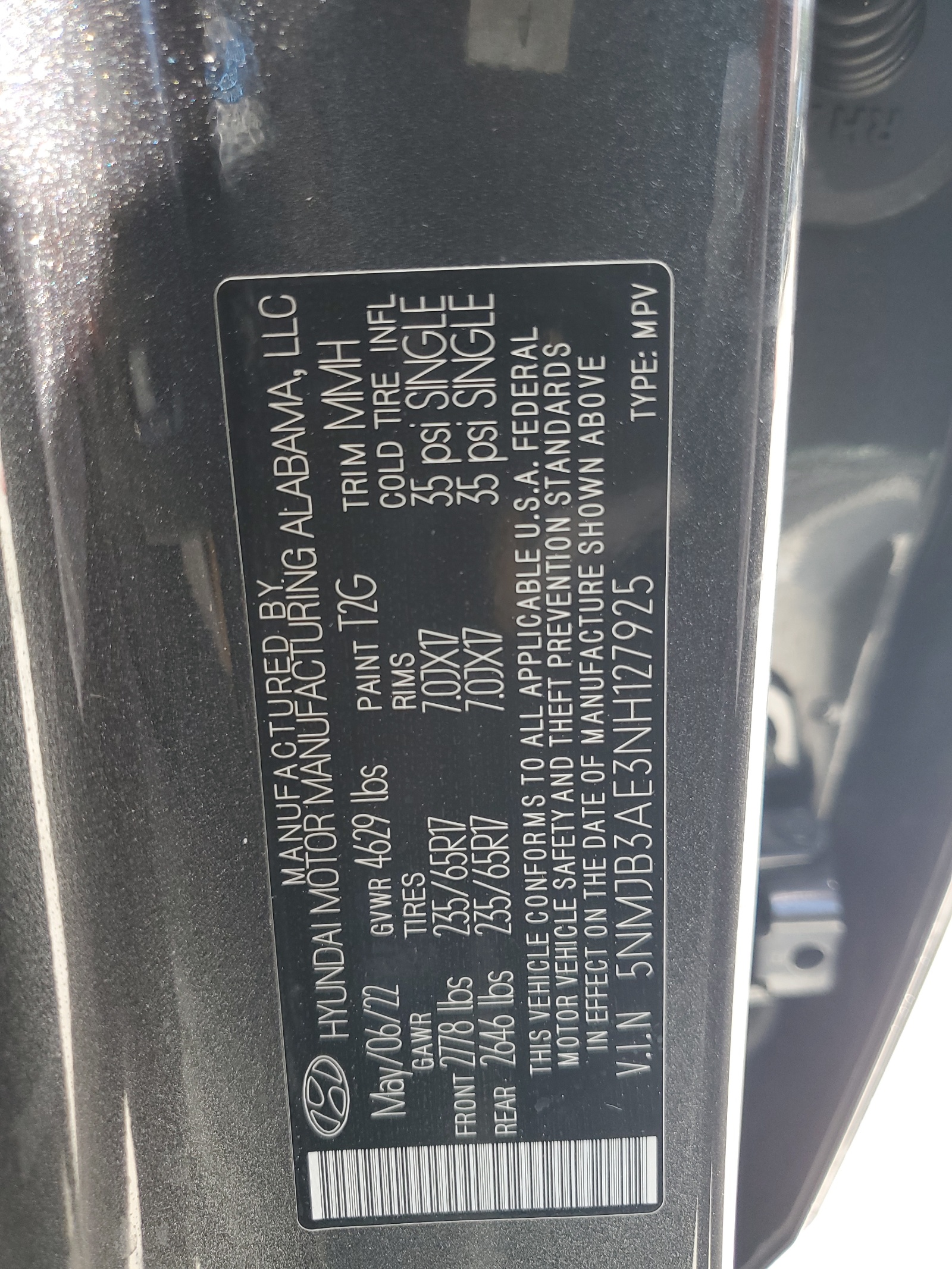 5NMJB3AE3NH127925 2022 Hyundai Tucson Sel