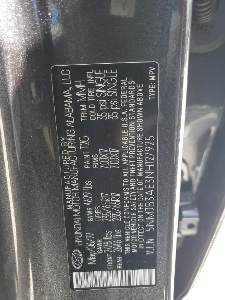 2022 Hyundai Tucson Sel VIN: 5NMJB3AE3NH127925 Lot: 58930354