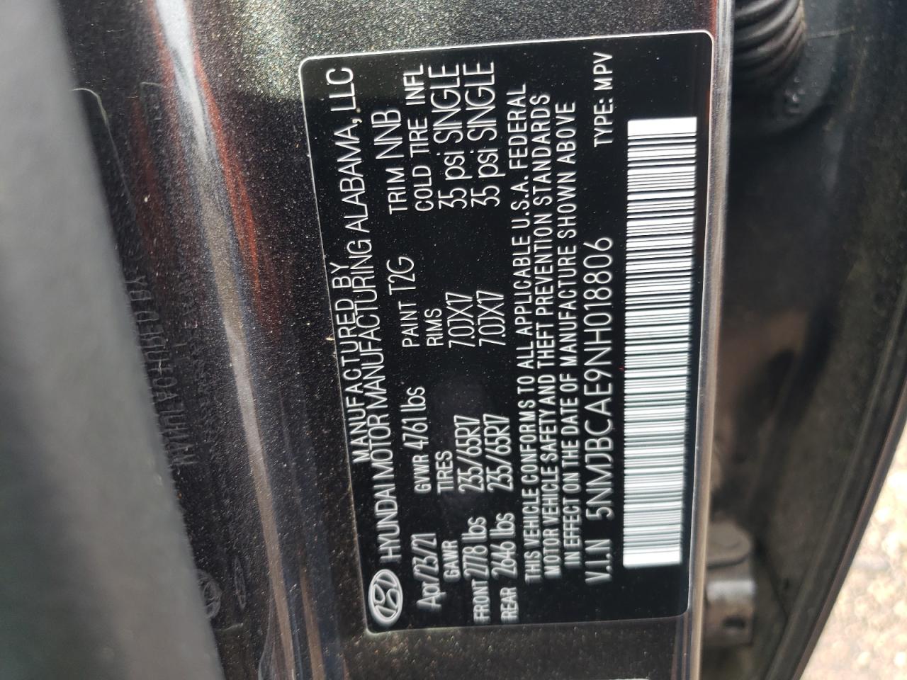 2022 Hyundai Tucson Sel VIN: 5NMJBCAE9NH018806 Lot: 62239674