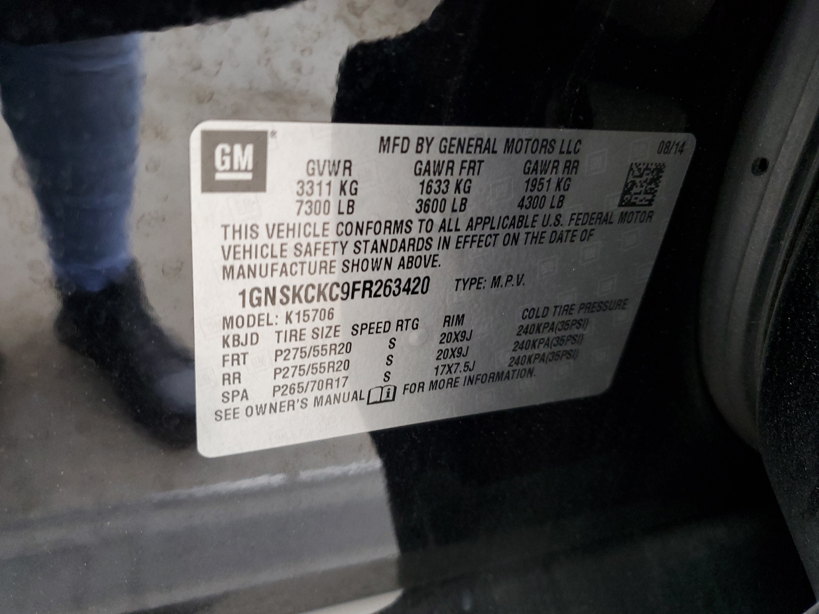 1GNSKCKC9FR263420 2015 Chevrolet Tahoe K1500 Ltz