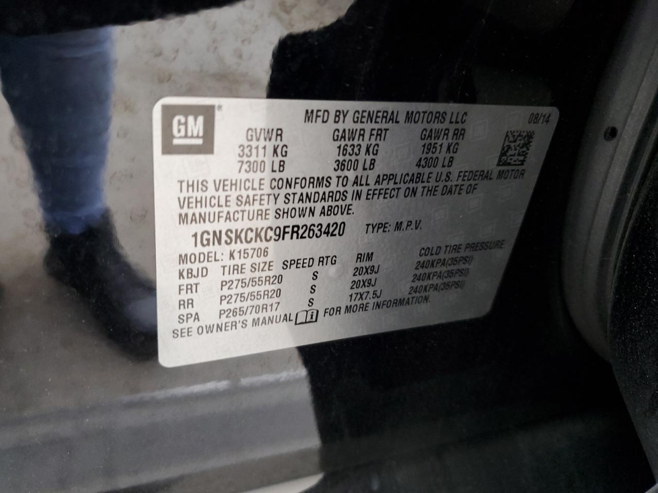 2015 Chevrolet Tahoe K1500 Ltz VIN: 1GNSKCKC9FR263420 Lot: 64265244