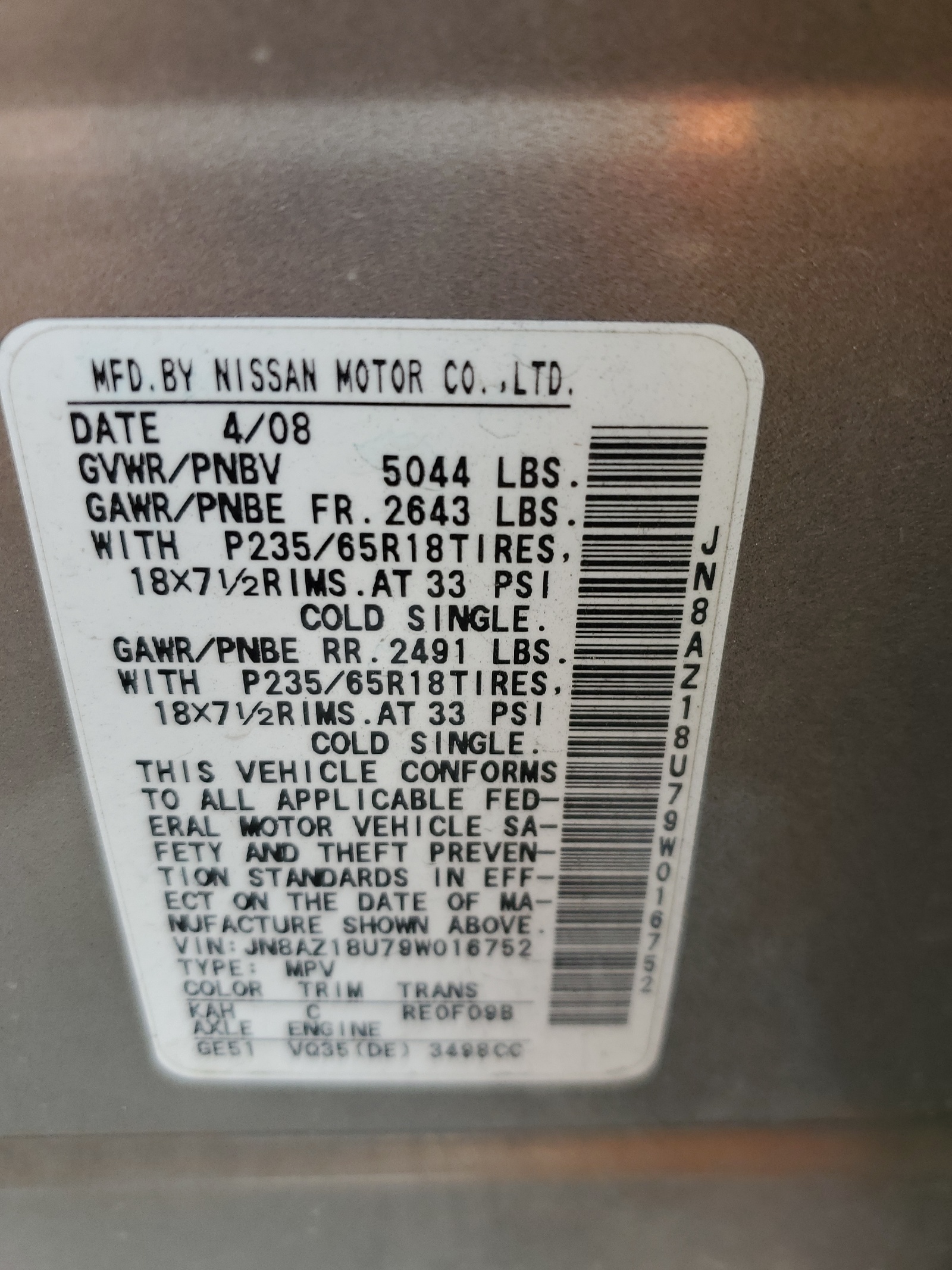 JN8AZ18U79W016752 2009 Nissan Murano S