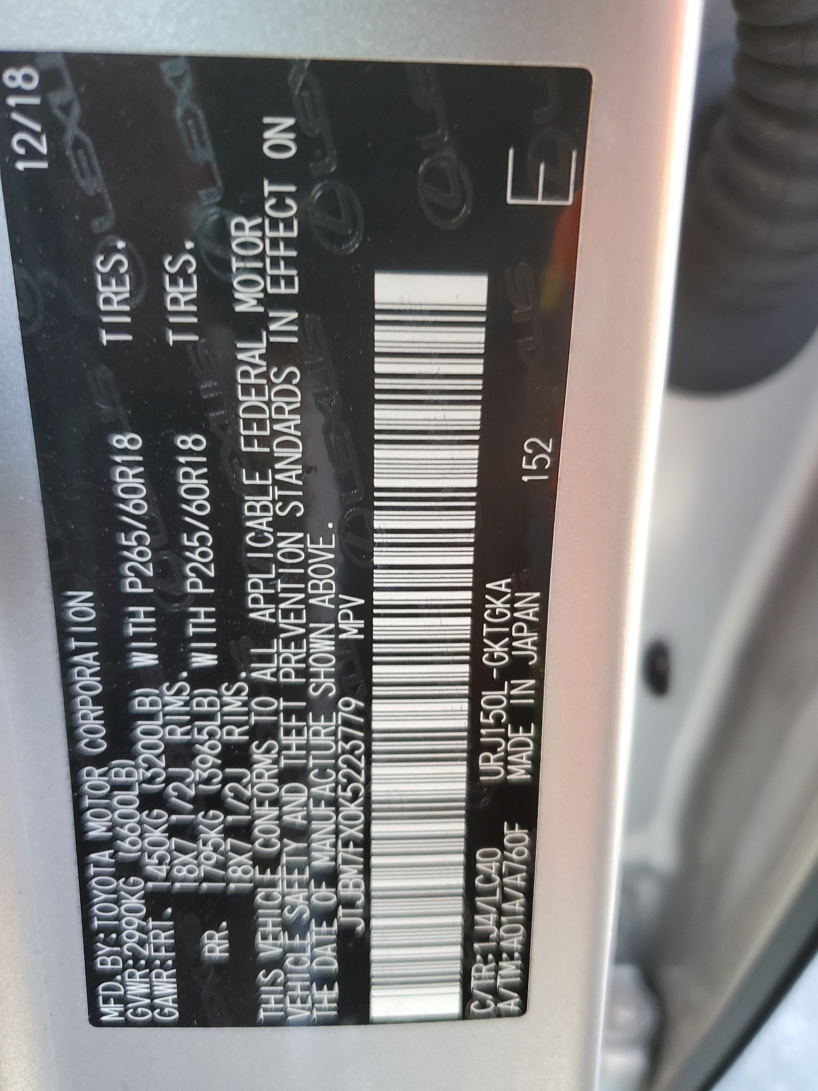 JTJBM7FX0K5223779 2019 Lexus Gx 460