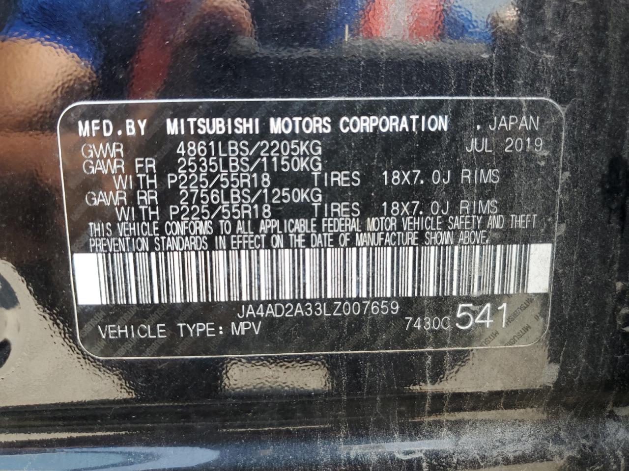 JA4AD2A33LZ007659 2020 Mitsubishi Outlander Es