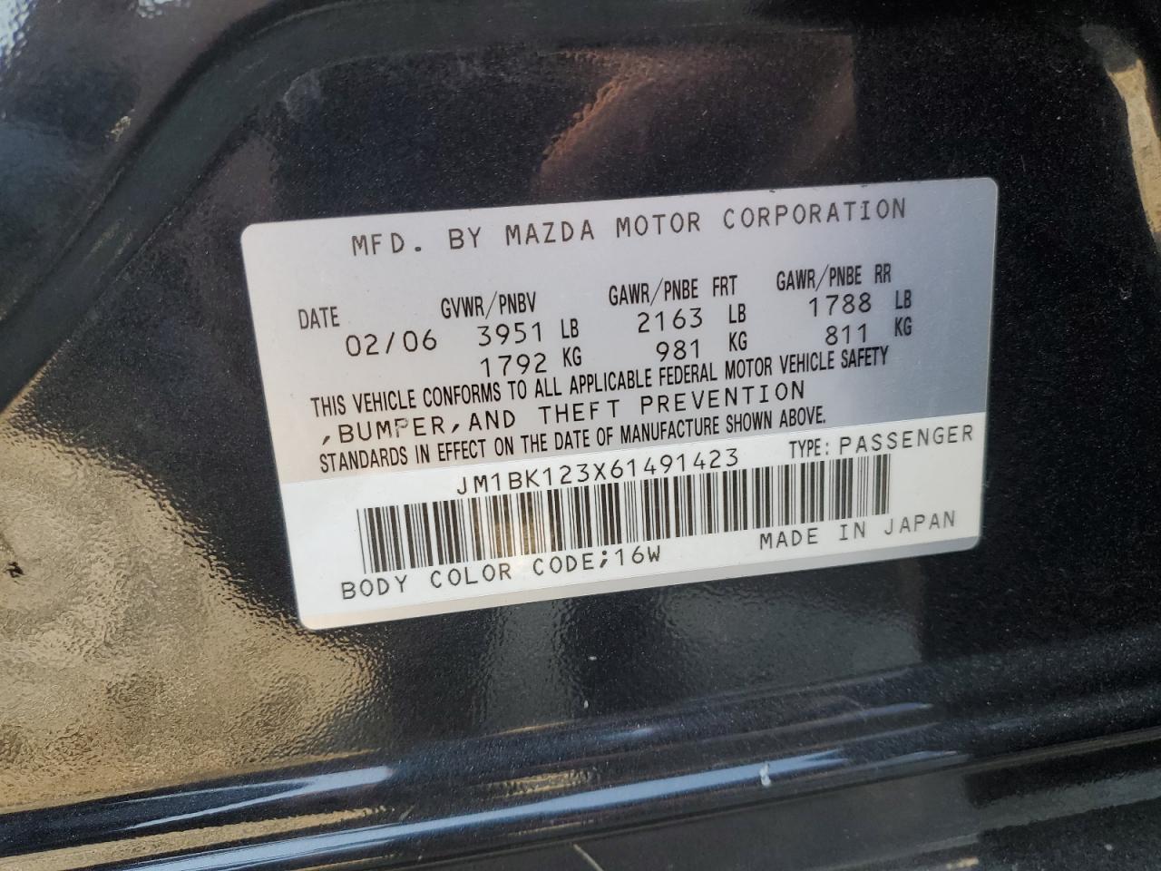 2006 Mazda 3 S VIN: JM1BK123X61491423 Lot: 62501974