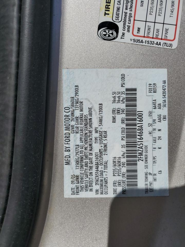 2006 Ford Freestar Se VIN: 2FMZA51646BA16001 Lot: 65726314