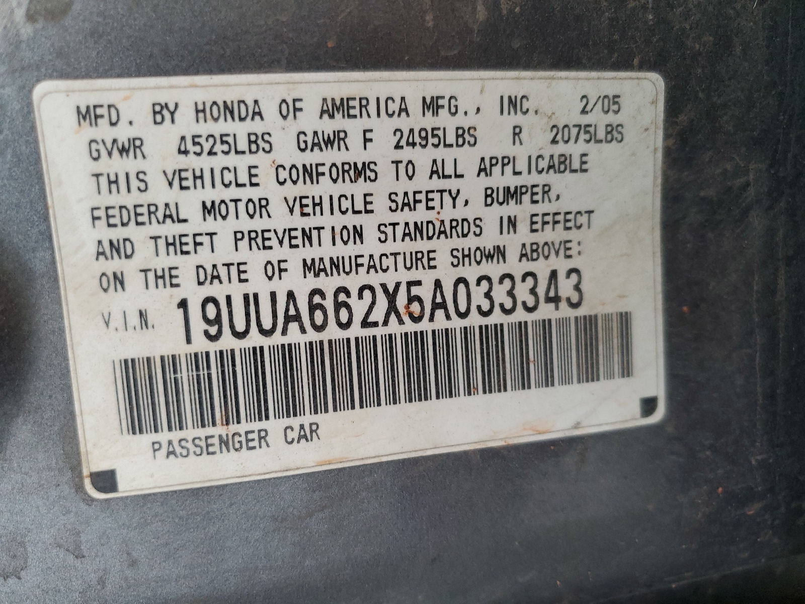 19UUA662X5A033343 2005 Acura Tl