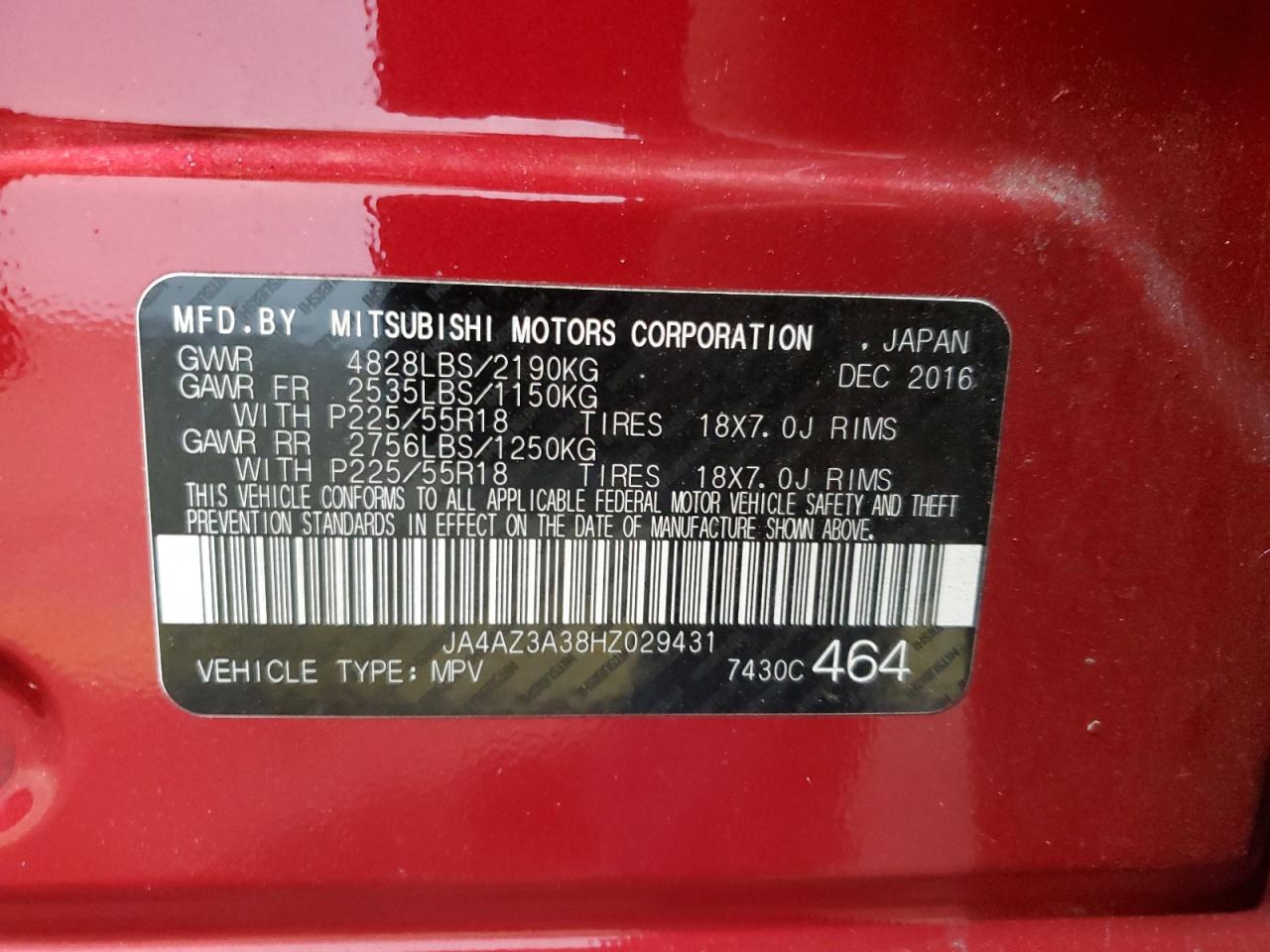 JA4AZ3A38HZ029431 2017 Mitsubishi Outlander Se