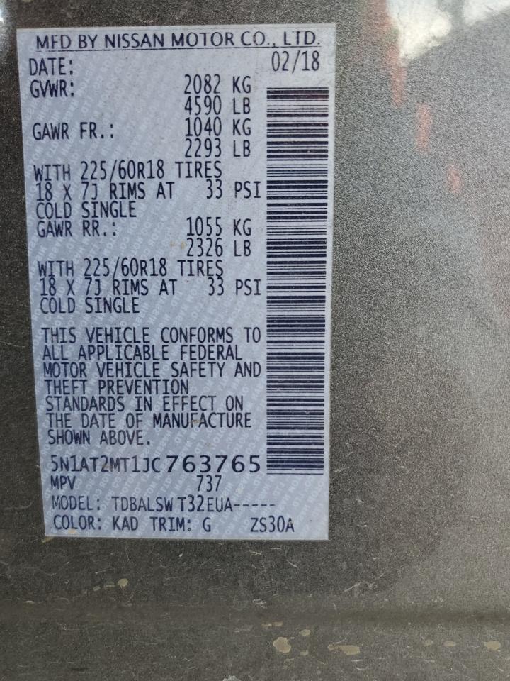 2018 Nissan Rogue S VIN: 5N1AT2MT1JC763765 Lot: 64188554