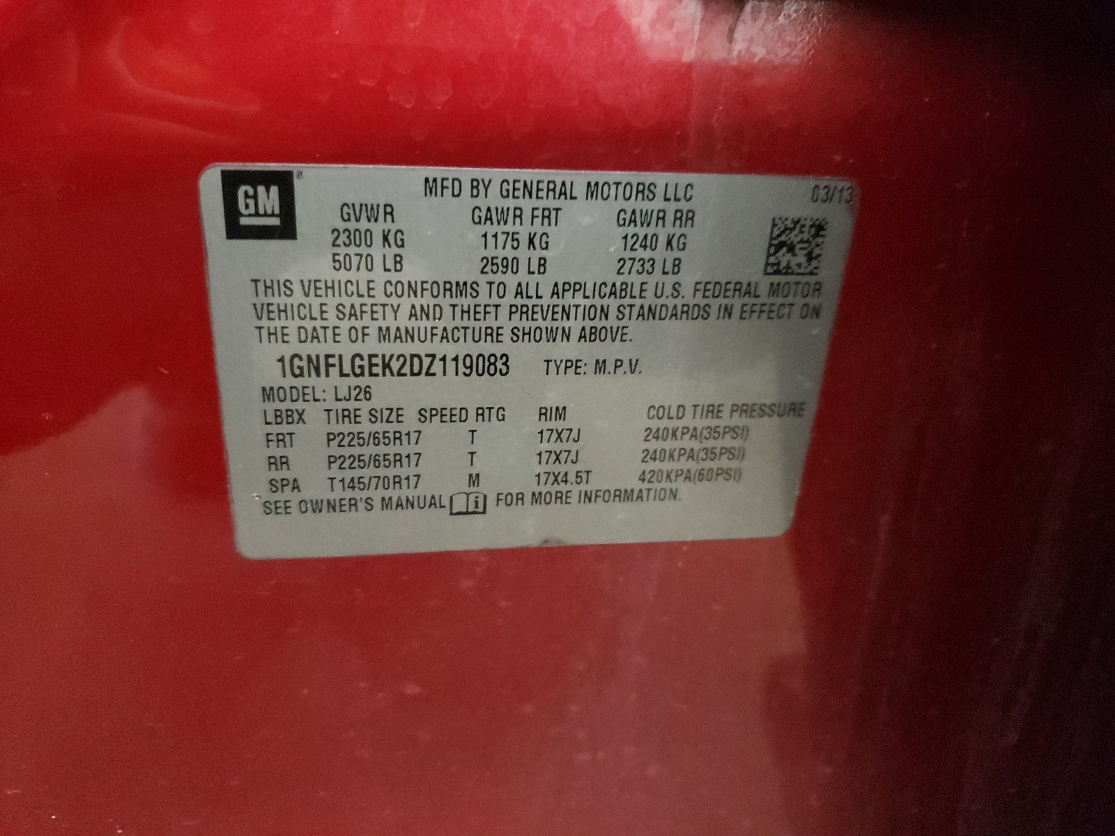 1GNFLGEK2DZ119083 2013 Chevrolet Equinox Ltz