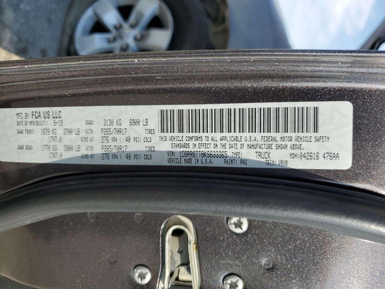 2019 Ram 1500 Classic Slt VIN: 1C6RR6TT8KS633365 Lot: 64149064