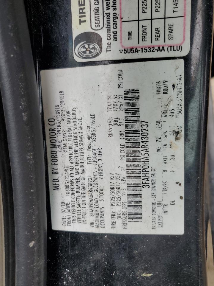 2010 Ford Fusion Se VIN: 3FAHP0HA5AR430237 Lot: 63728504