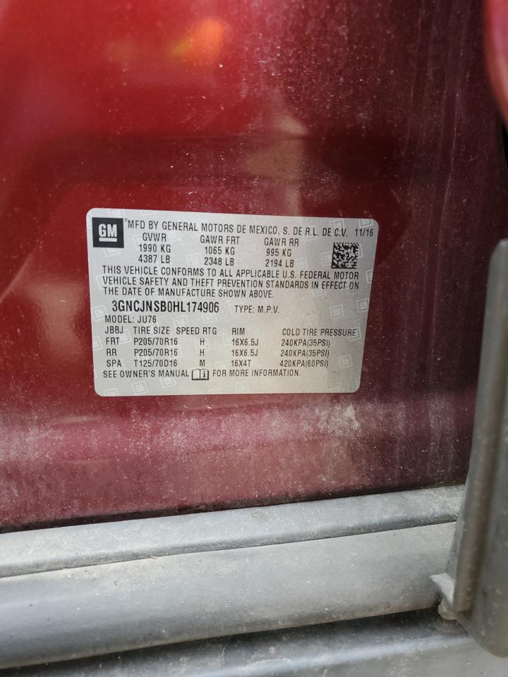 2017 Chevrolet Trax Ls VIN: 3GNCJNSB0HL174906 Lot: 63176044