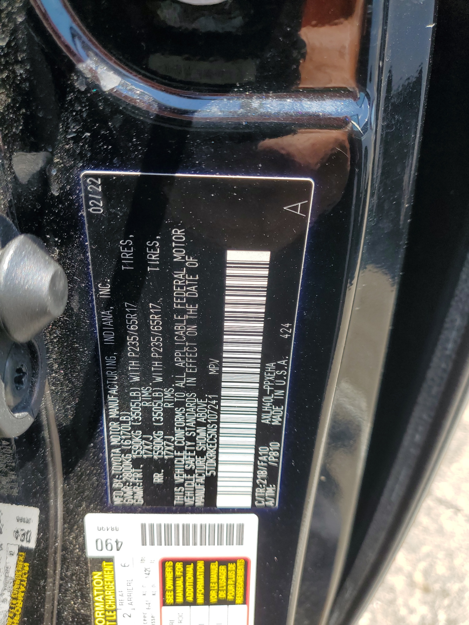 5TDKRKEC5NS107241 2022 Toyota Sienna Le