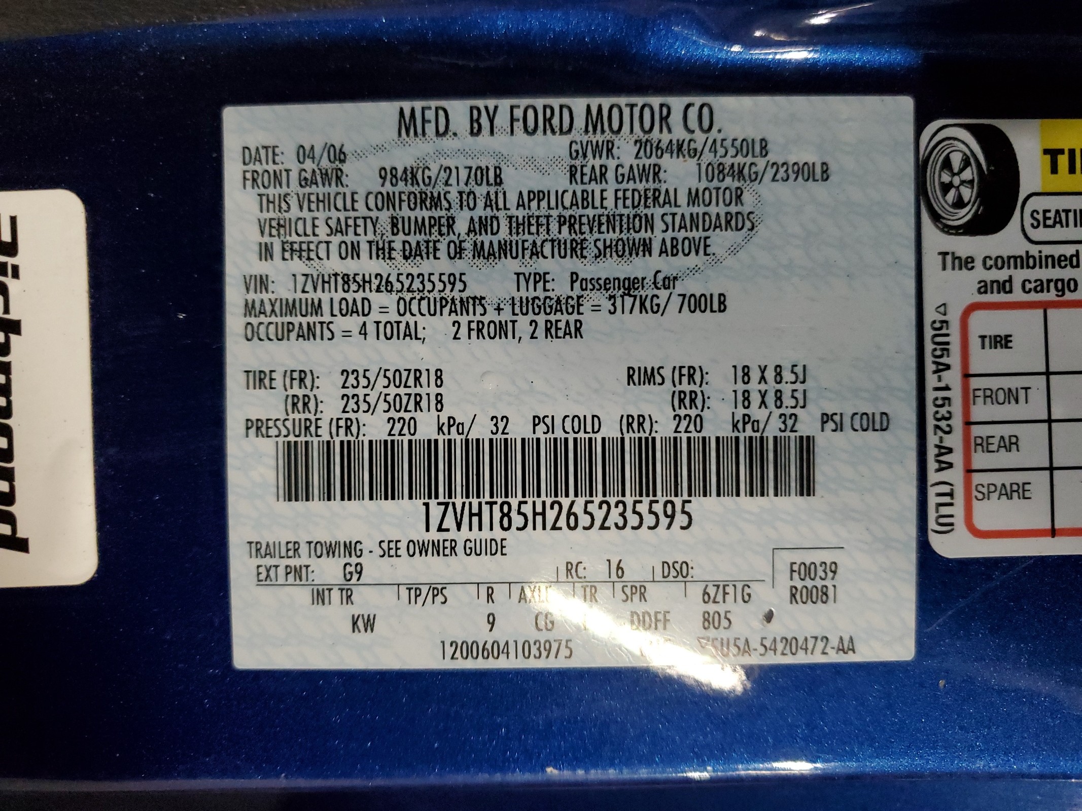 1ZVHT85H265235595 2006 Ford Mustang Gt