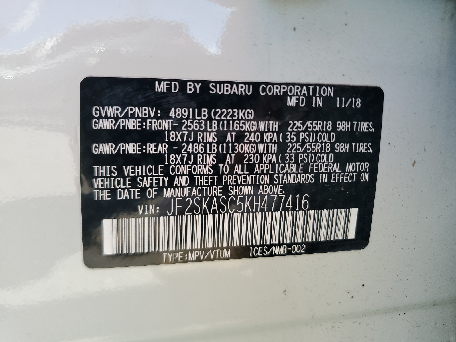 JF2SKASC5KH477416 2019 Subaru Forester Limited