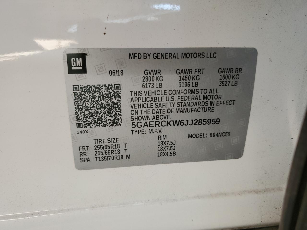 2018 Buick Enclave Premium VIN: 5GAERCKW6JJ285959 Lot: 64248144