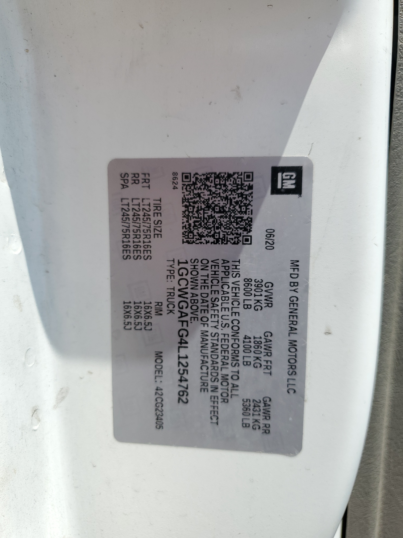 1GCWGAFG4L1254762 2020 Chevrolet Express G2500