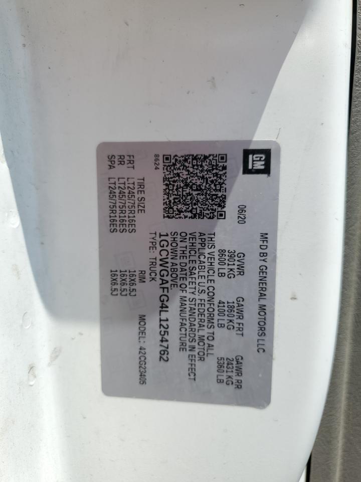 2020 Chevrolet Express G2500 VIN: 1GCWGAFG4L1254762 Lot: 63508664