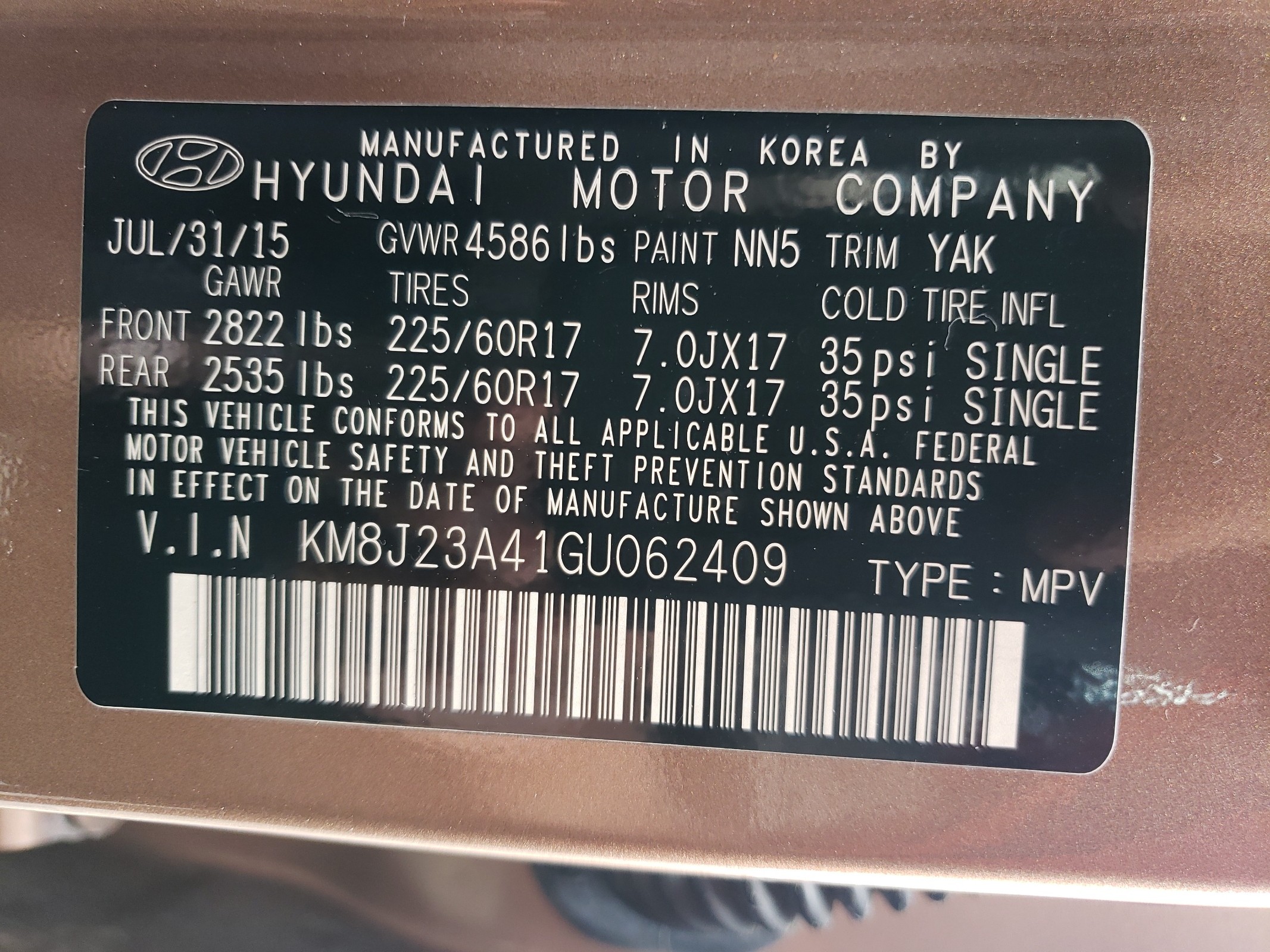KM8J23A41GU062409 2016 Hyundai Tucson Se