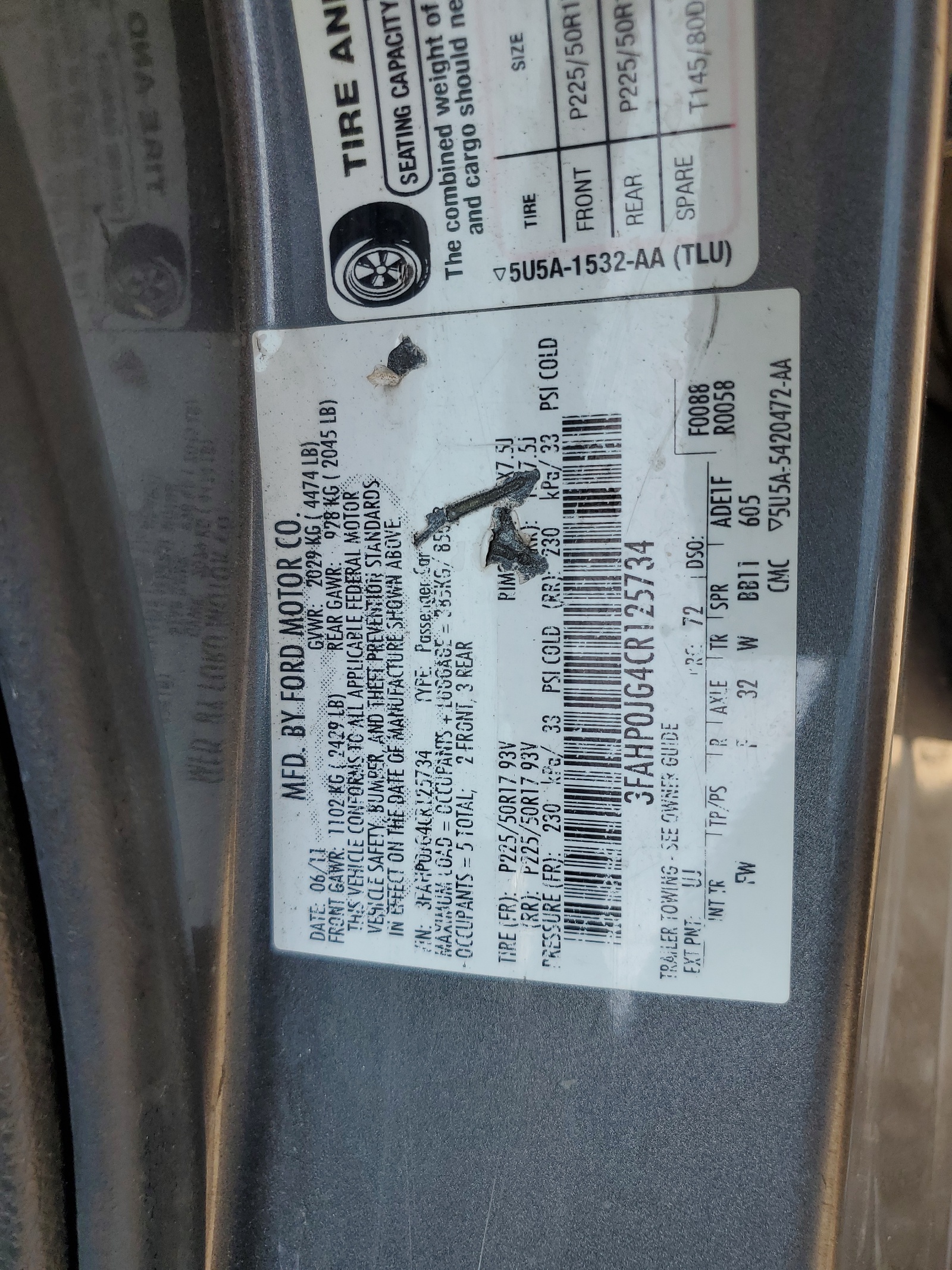 3FAHP0JG4CR125734 2012 Ford Fusion Sel