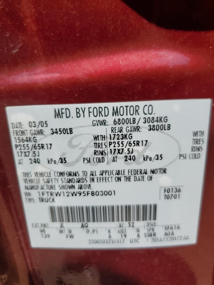 2005 Ford F150 Supercrew VIN: 1FTRW12W95FB03001 Lot: 63003734