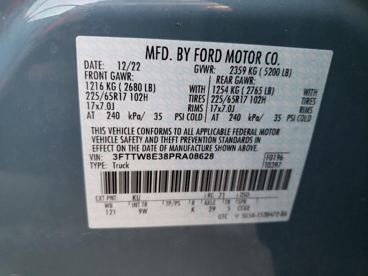 3FTTW8E38PRA08628 2023 Ford Maverick Xl