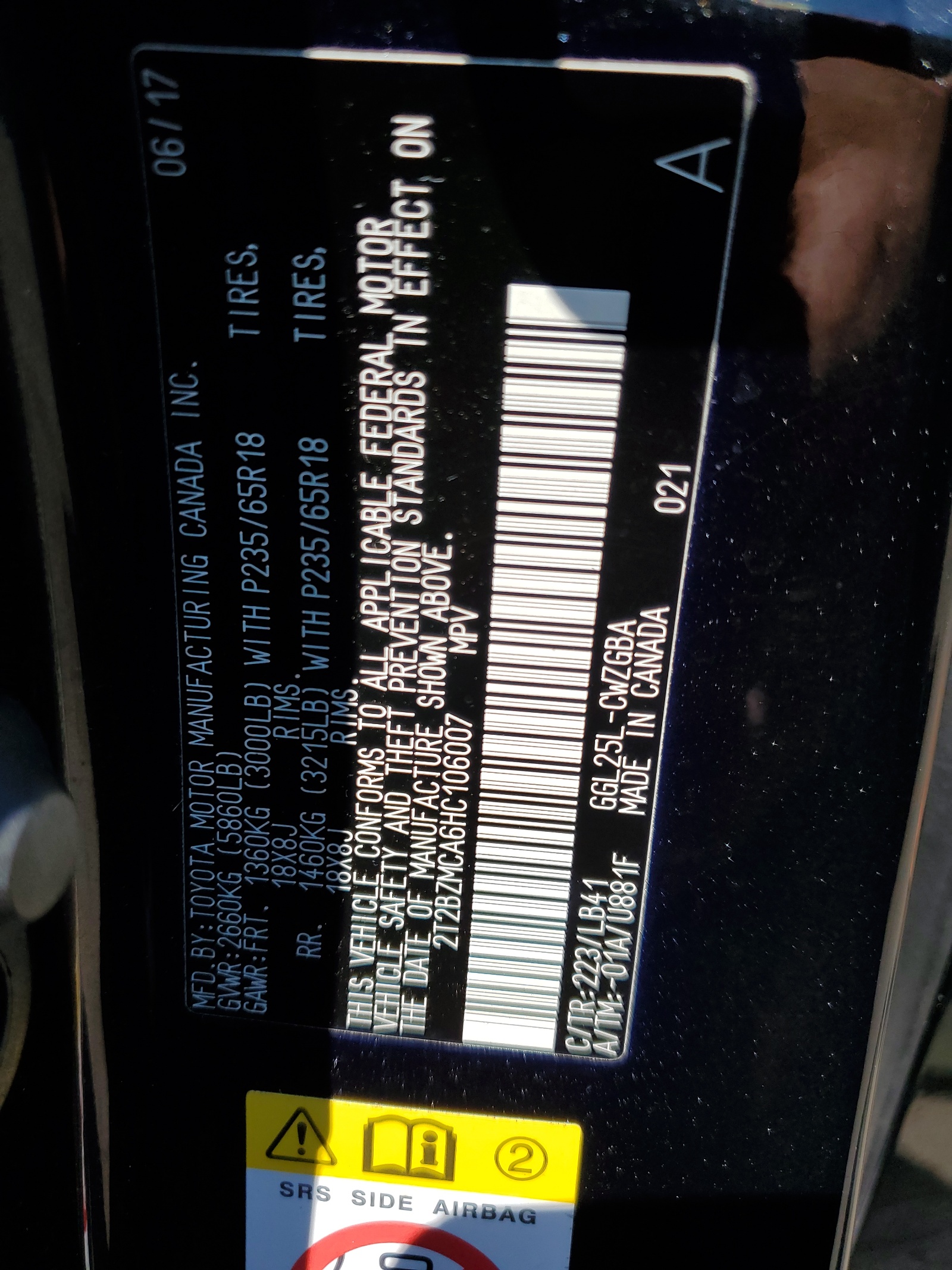 2T2BZMCA6HC106007 2017 Lexus Rx 350 Base